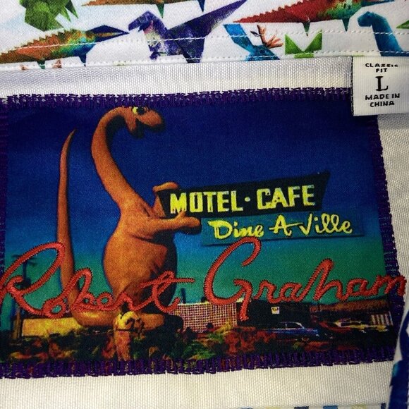 Robert Graham Shirt Men's Large Striped Button Long Sleeve Dinosaur‎ Flip Cuff - Picture 3 of 16